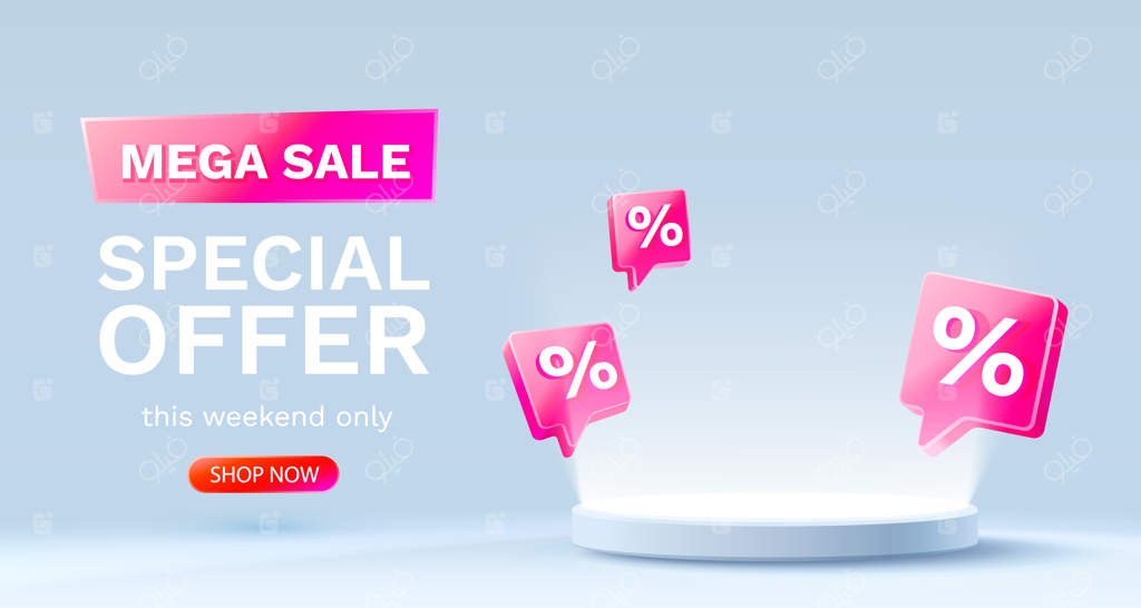 فروش فوق‌العاده ویژه: صحنه سکوی نمایش با پس‌زمینه‌ای برای دکور جوایز - تصویر وکتور