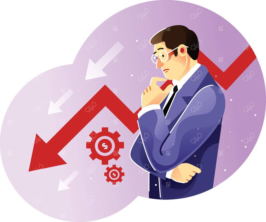 تاجر غمگین و نمودار نزولی کسب‌وکار