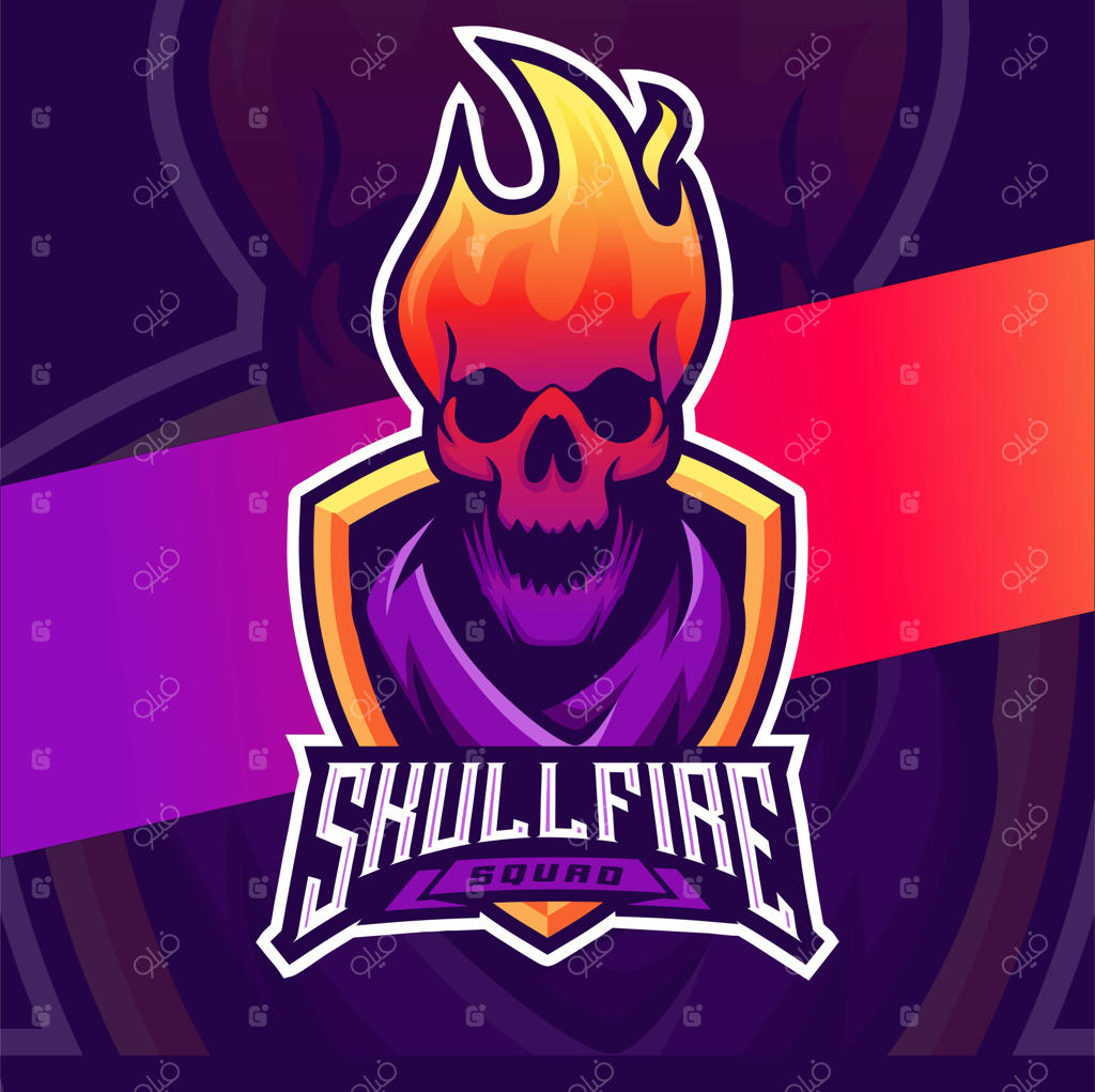 طراحی لوگوی ورزشی ماسکات با جمجمه آتشین