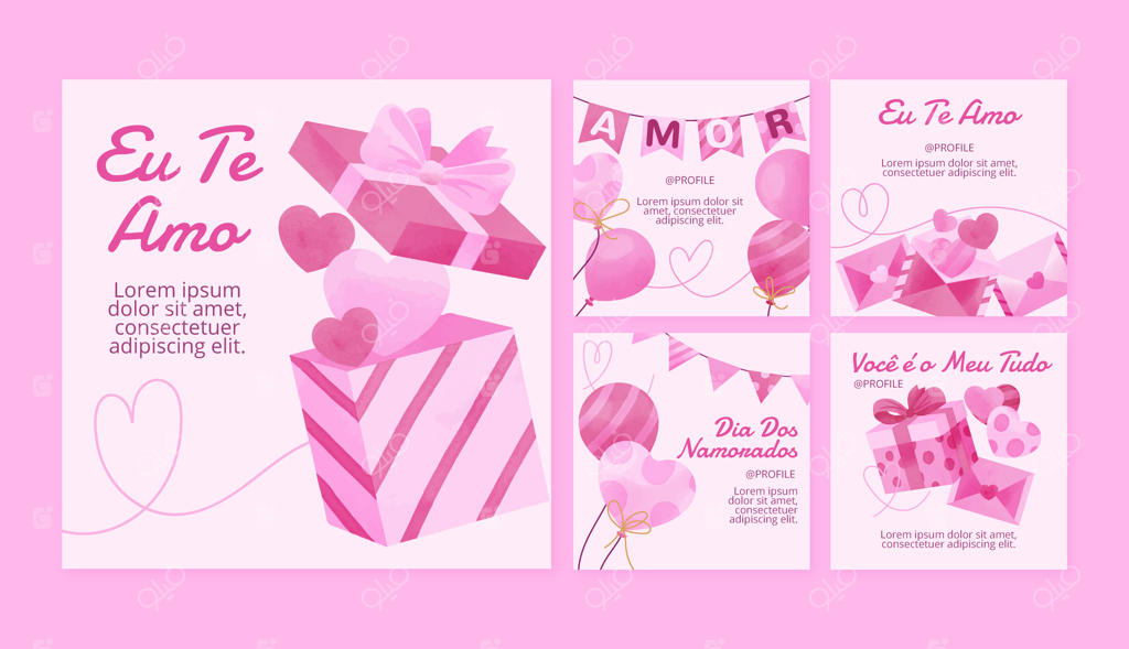 مجموعه پست‌های اینستاگرام به مناسبت روز عشاق برزیل با طراحی آبرنگی