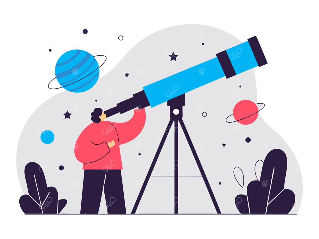 تصویرسازی رصد آسمان با تلسکوپ و سیارات با طراحی تخت