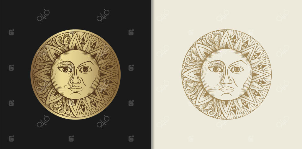 خورشید و ماه با دو چهره و حکاکی شده