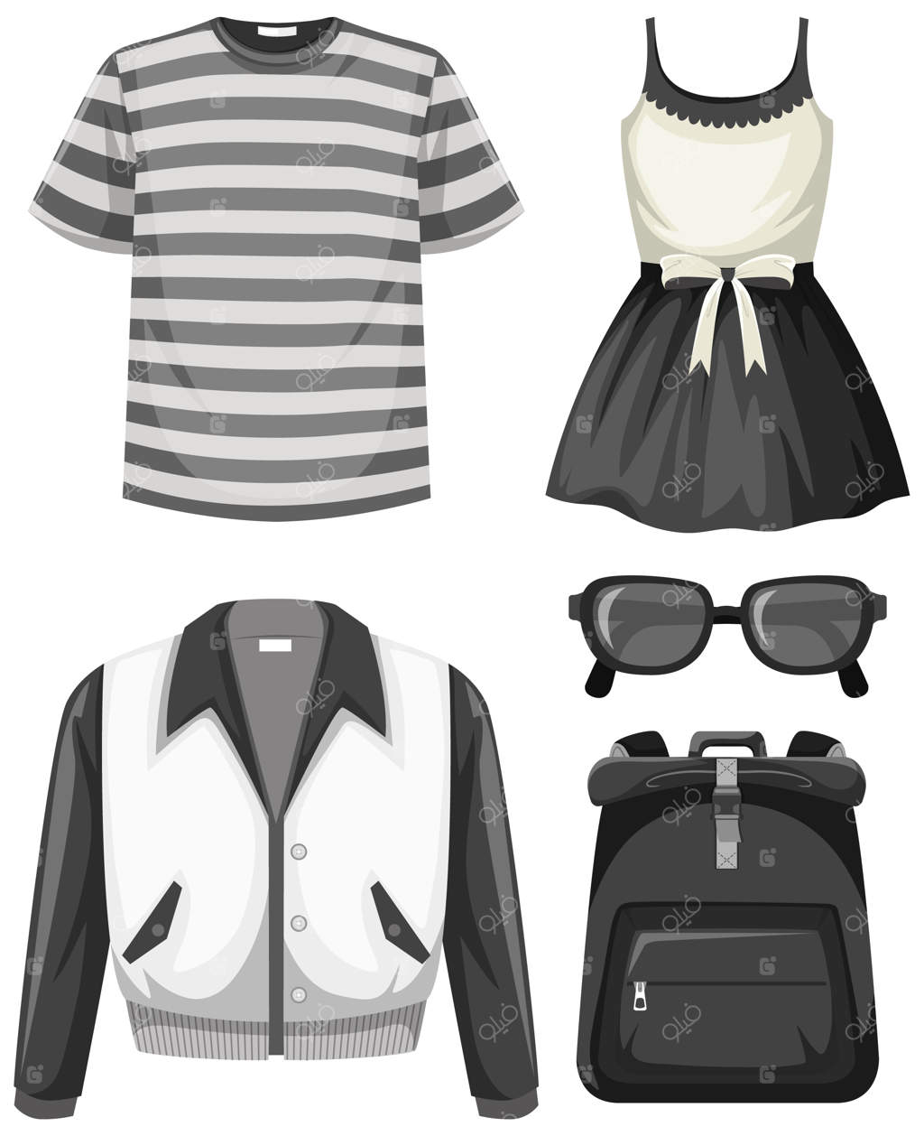 مجموعه‌ای از لباس‌های سیاه و سفید