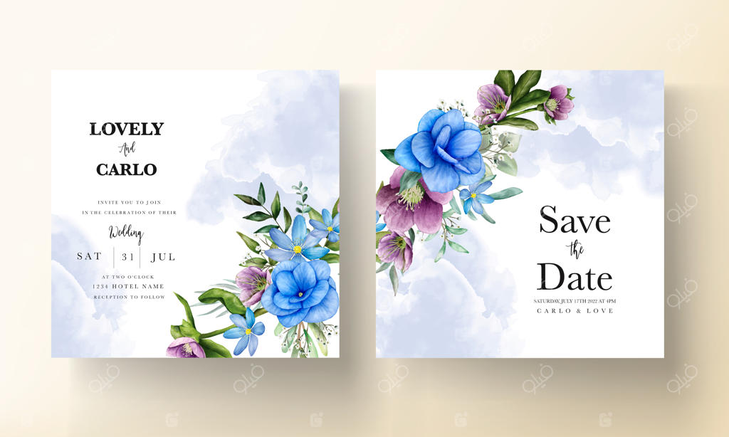 قالب کارت عروسی گل‌دار آبرنگی زیبا