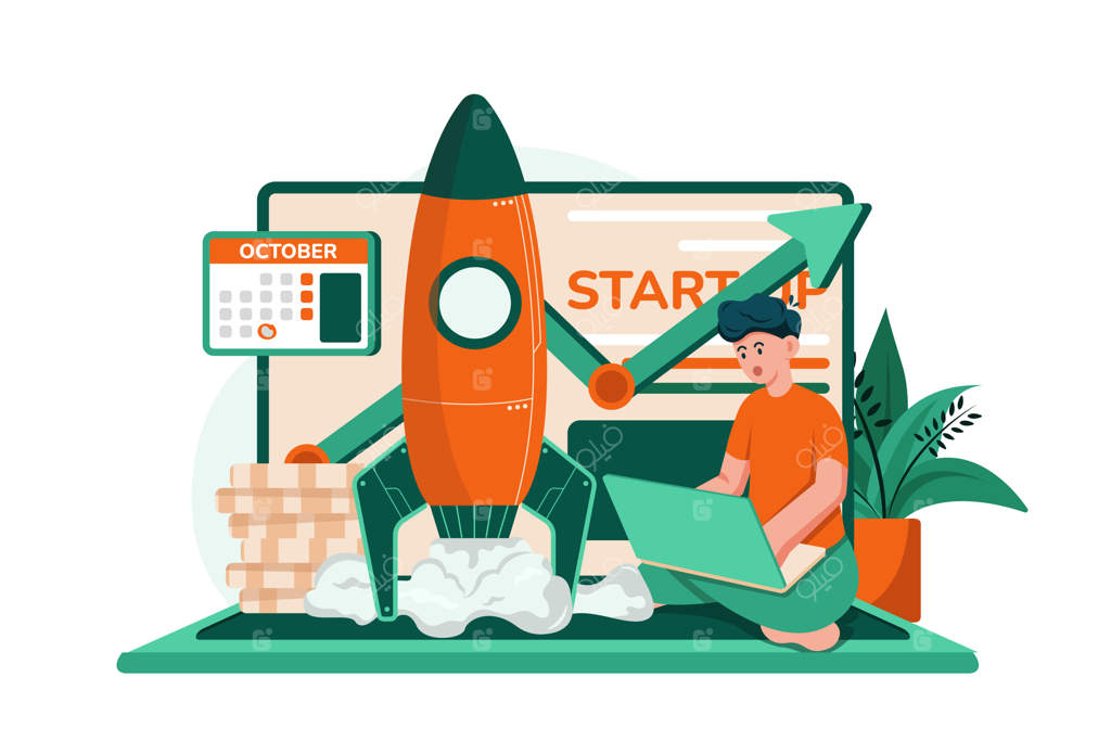 مفهوم تصویرسازی راه‌اندازی کسب‌وکار آنلاین در پس‌زمینه سفید