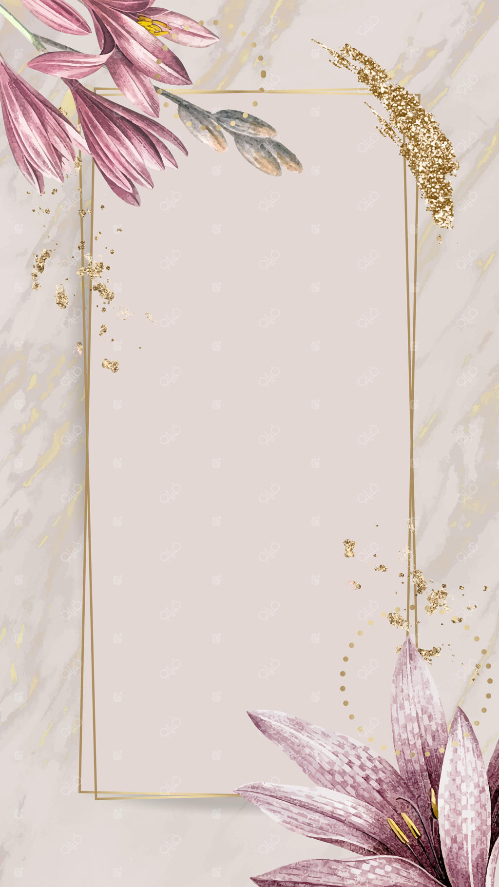 پترن آماریلیس صورتی با قاب طلایی وکتور