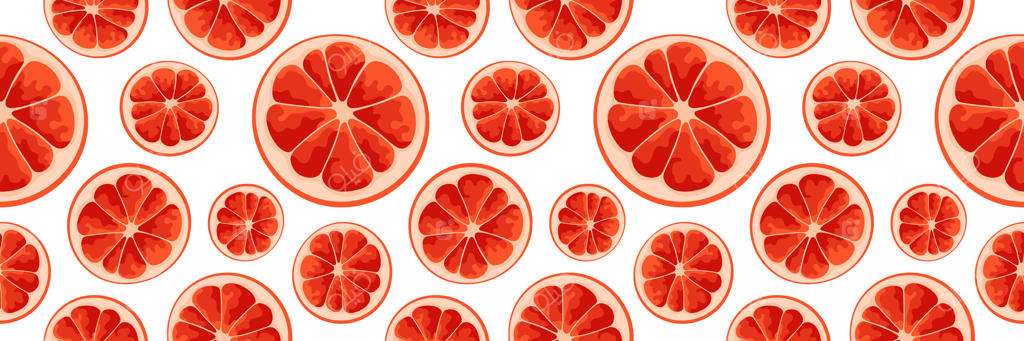 پترن یکپارچه با اسلایس‌های گریپ‌فروت. مناسب پس‌زمینه‌های تابستانی و بسته‌بندی مواد غذایی