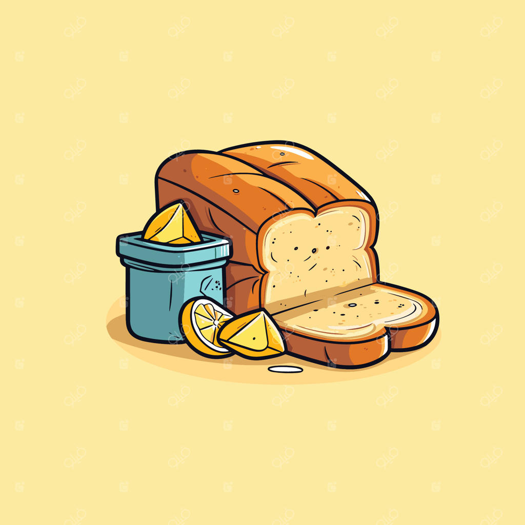 تصویرسازی نان و کره: طرحی زیبا با خطوط ساده و رنگ‌های جذاب برای منو، پوستر و وبسایت