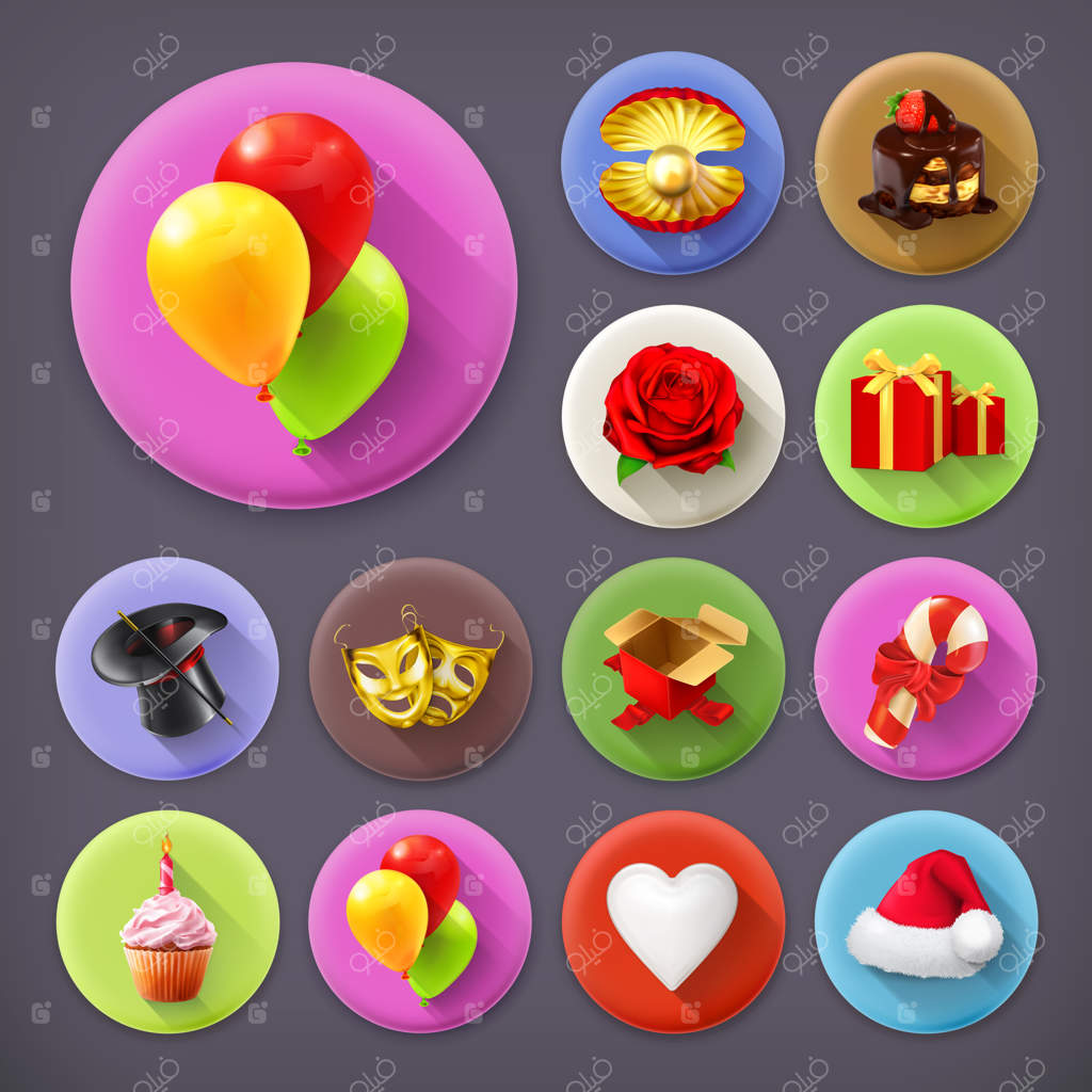 تعطیلات و هدایا، مجموعه آیکون‌ با سایه‌های بلند