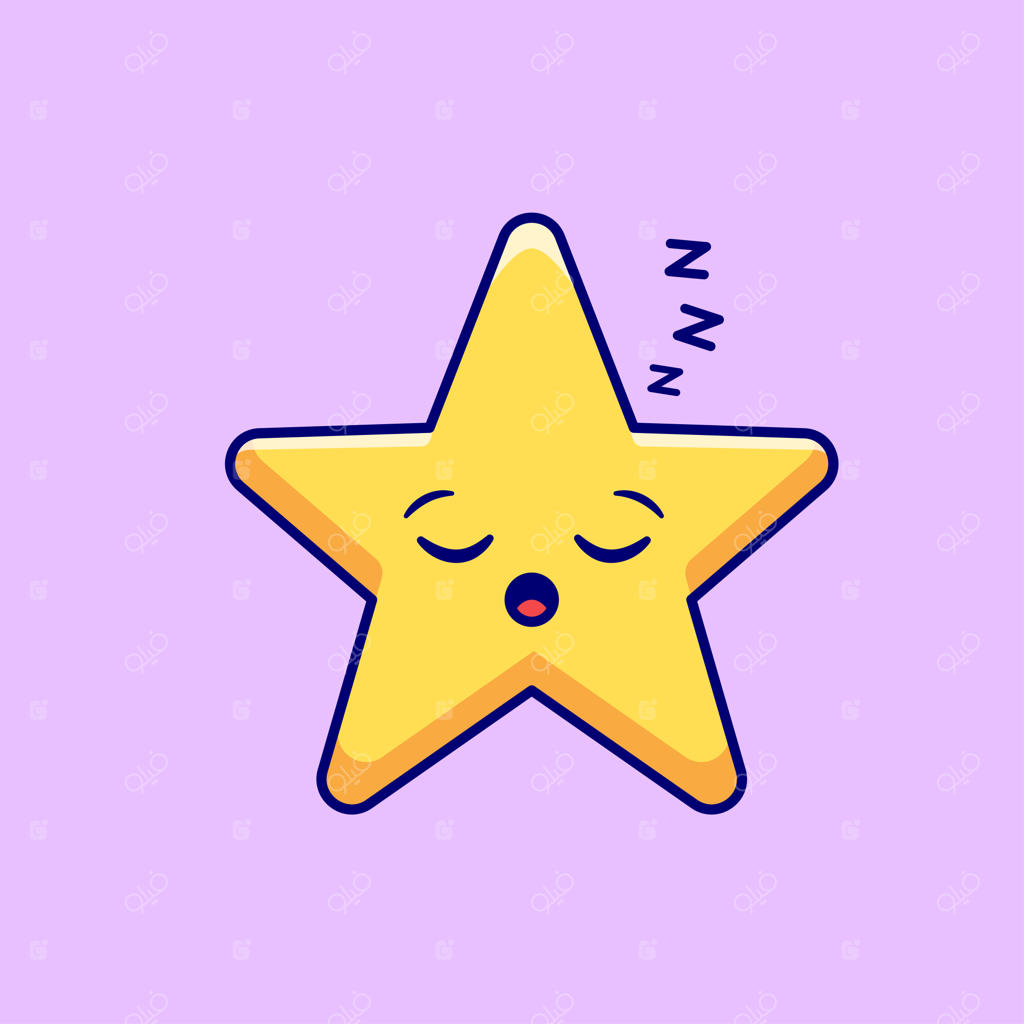 آیکون کارتونی کودک ستاره‌ای خوابیده بامزه. مفهوم آیکون طبیعت و علم به صورت مسطح و مجزا