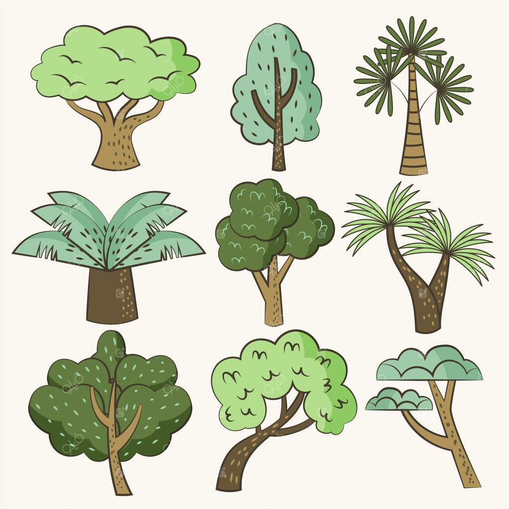 مجموعه‌ای از طرح‌های دستی درختان مختلف