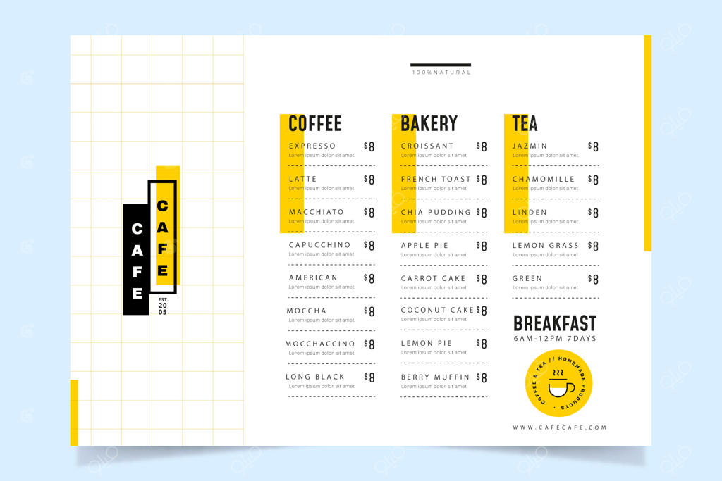 پترن منوی کافی‌شاپ