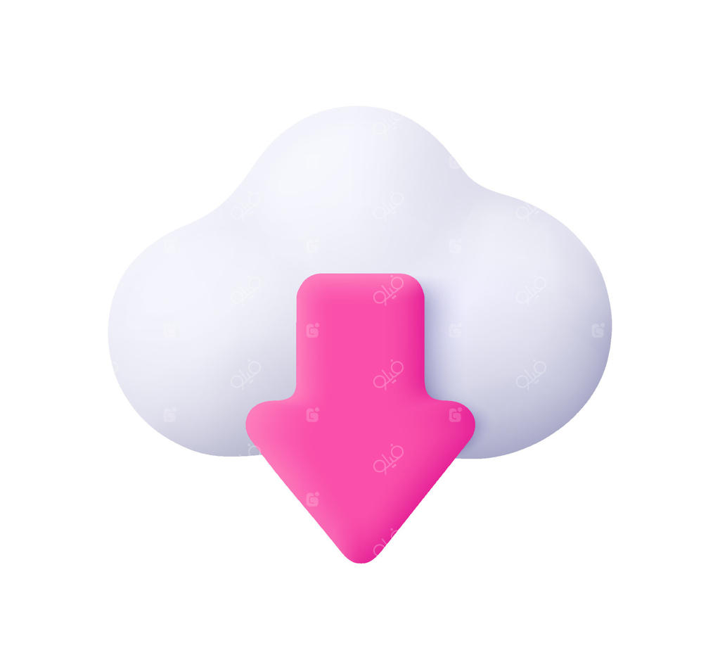 ابر و فلش آپلود و دانلود: بارگذاری رسانه، انتقال داده، ذخیره‌سازی ابری و رایانش ابری. آیکون سه‌بعدی به سبک کارتونی و مینیمال.