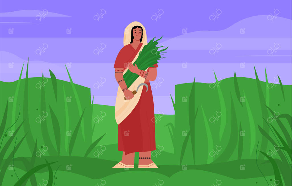 زن کشاورز هندی با ساری و داسی در دست