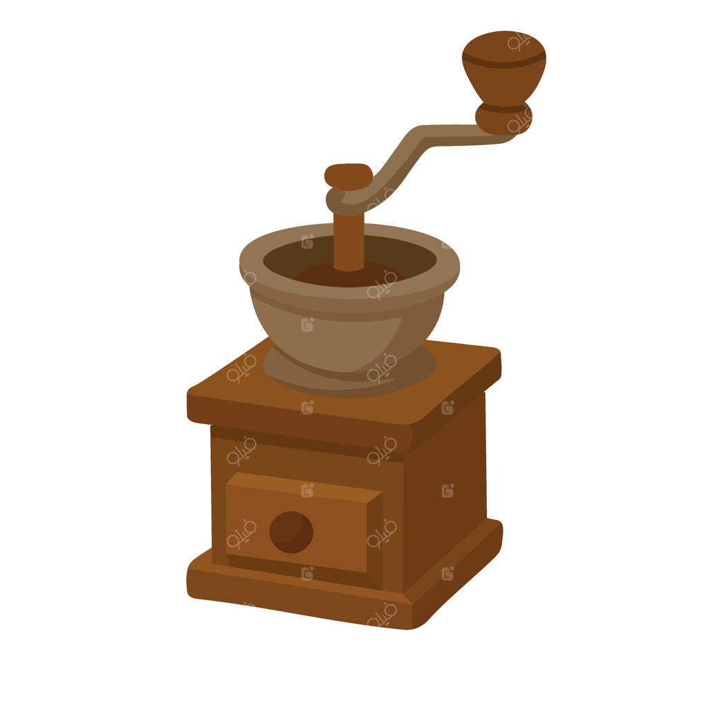 آسیاب دستی قهوه در رنگ‌های گرم، کلیپ‌آرت وینتیج دنج برای طرح‌های کافه و آشپزخانه.