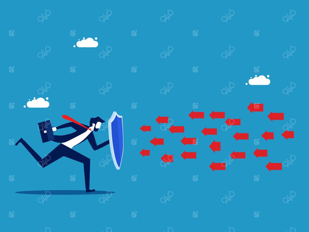 مردی در حال دویدن با سپر و تیرهای قرمز