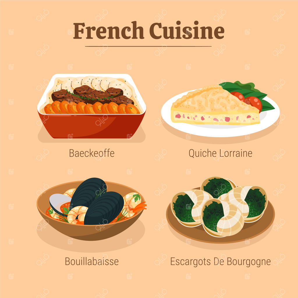 طراحی دستی از غذاهای فرانسوی