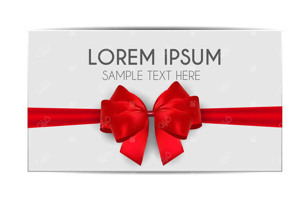 قالب کارت هدیه خالی با روبان و پاپیون قرمز.