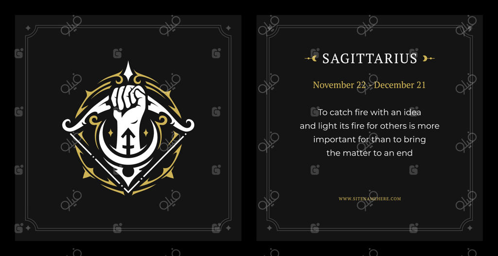 مجموعه قالب طراحی کارت سیاه وینتیج با توضیحات داده‌های نجومی برج قوس