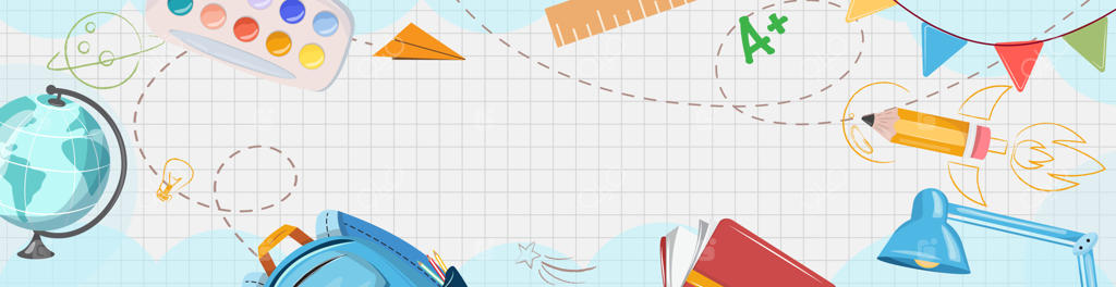 بنر افقی کشیده با طرح کاغذ شطرنجی و لوازم تحریر