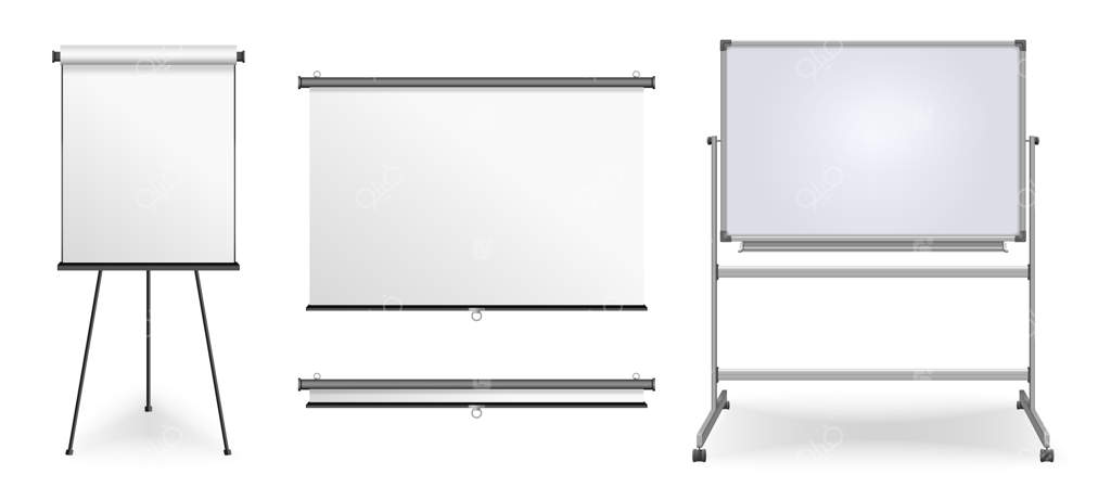 سه طرح مختلف تابلوهای واقعی برای ارائه: نصب روی سه‌پایه، نصب روی دو پایه و آویزان کردن به صفحه نمایش دیواری - تصویرسازی وکتور مجزا