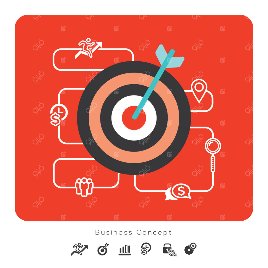 آیکون‌های مفهوم موفقیت در کسب‌وکار همراه با تصویر هدفمند