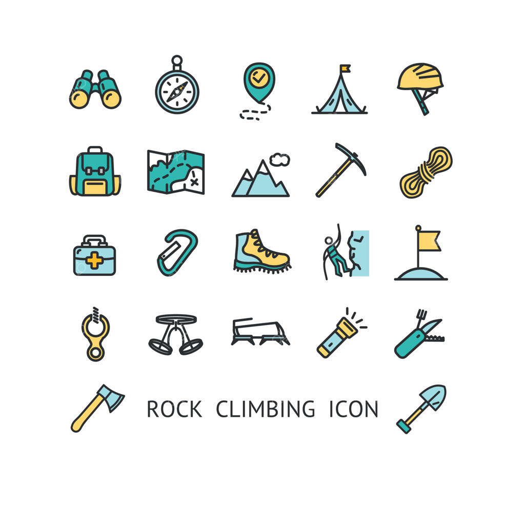 مجموعه آیکون خطی باریک علائم رنگی صخره‌نوردی. وکتور