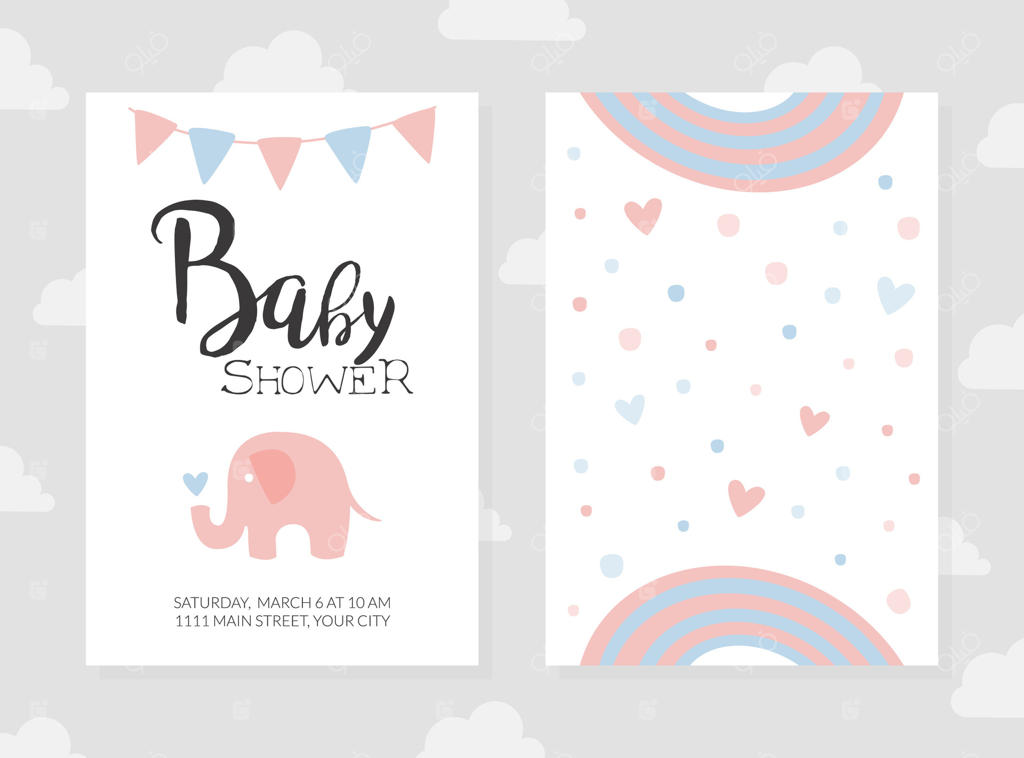 پترن کارت دعوت بیبی‌شاور با رنگ‌های ملایم و طراحی کارتونی پوستر و بنر