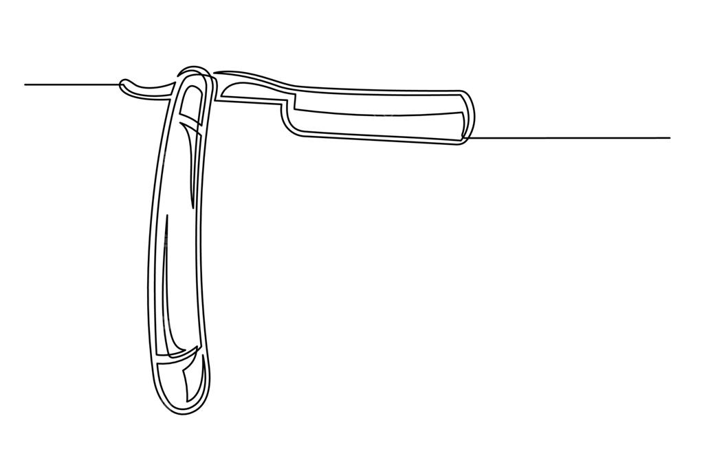 تیغ آرایشگری قدیمی به صورت خطی. تیغ آرایشگری قدیمی در پس‌زمینه‌ای سفید. مفهوم آرایشگاه