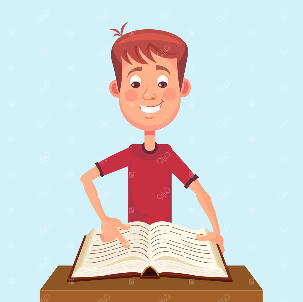 کاراکتر دانشجوی پسر جوان در حال مطالعه کتاب
