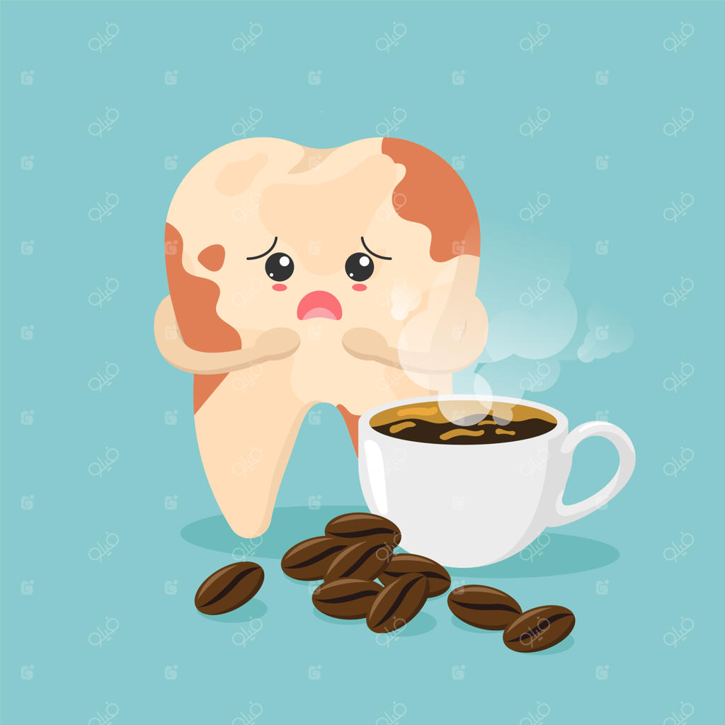 شخصیت‌های بانمک دندان با لکه‌های قهوه و حال بد. دندان‌های ناسالم در سبک مسطح.