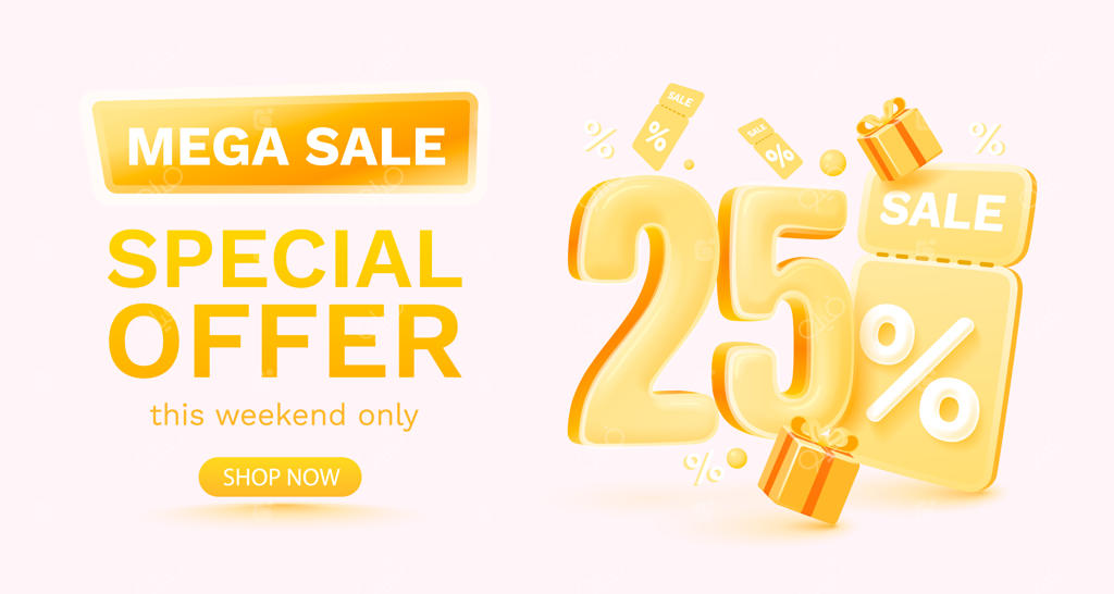 بنر و پوستر وکتور: تخفیف ویژه ۲۵ درصدی و فروش ویژه با جعبه هدیه