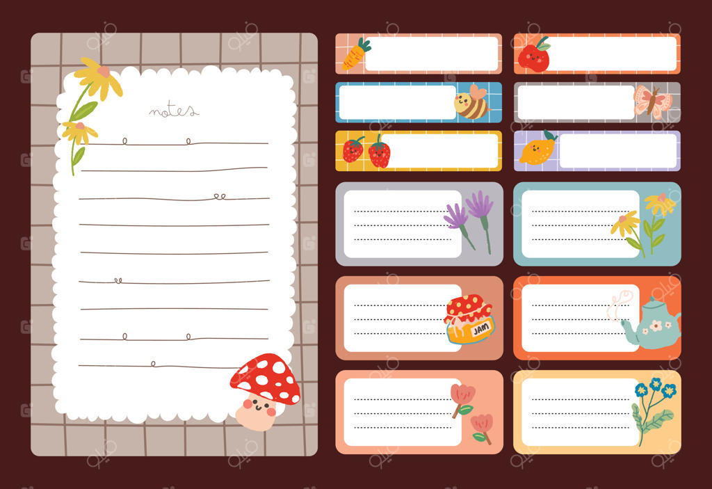 ست سرگرم‌کننده و رنگارنگ دفترچه‌نویسی شامل یادداشت‌ها، برچسب‌ها و لیبل‌ها ایده‌آل برای اسکرپ‌بوکینگ، تزئین برنامه‌ریز و پروژه‌های خلاقانه لوازم‌التحریر