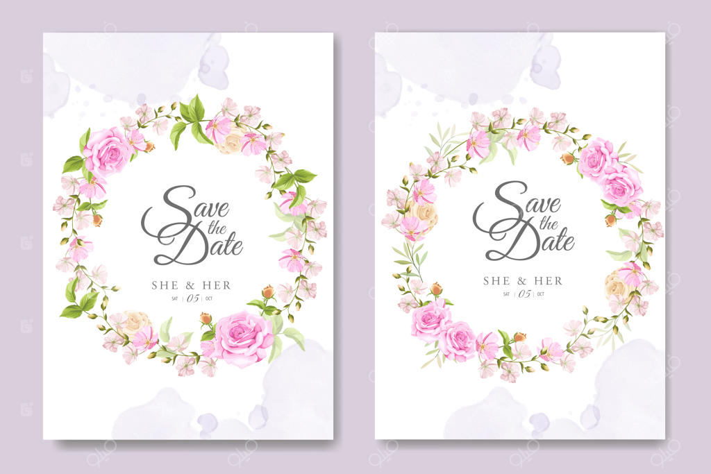 کارت دعوت زیبا با طرح گل‌ها و برگ‌های رنگارنگ