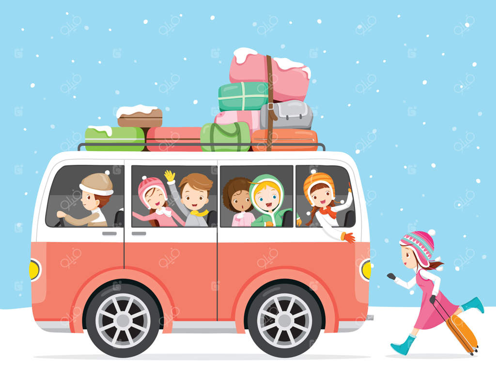 خوشی کودکان از سفر با اتوبوس در زمستان برفی