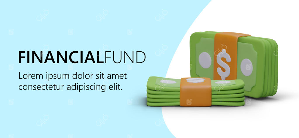 صفحه فرود با رنگ‌های آبی و سبز و دسته اسکناس سه‌بعدی کارتونی