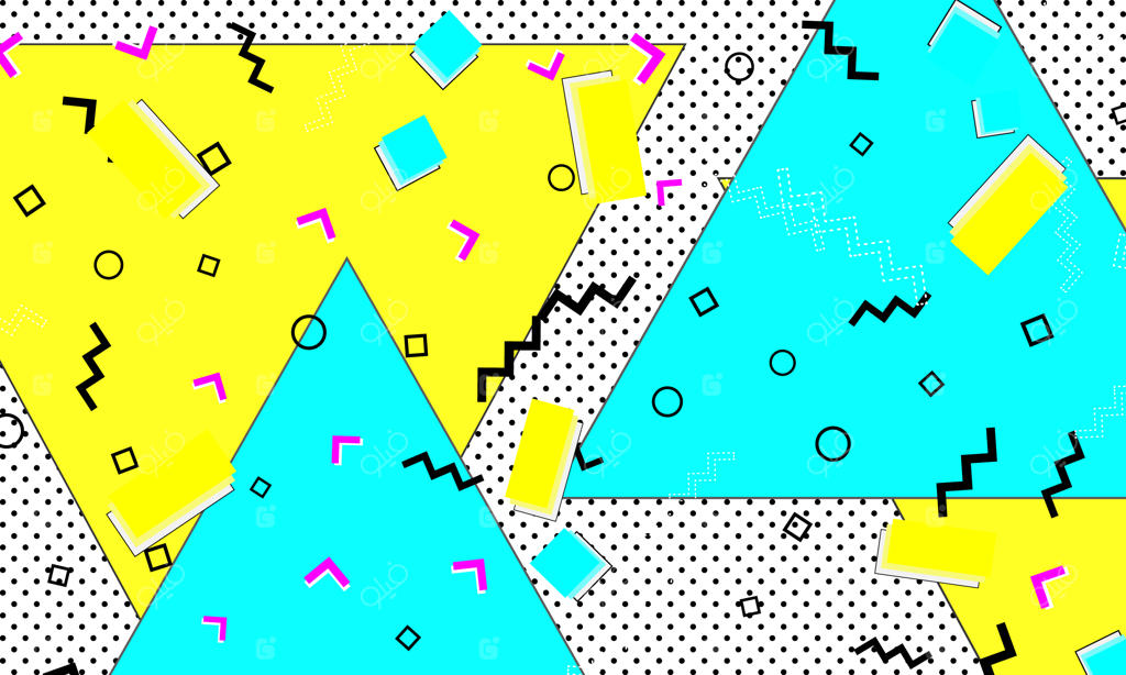 هنر مدرن دهه ۹۰ با الگوی مثلثی آبی و زرد جذاب و خاص