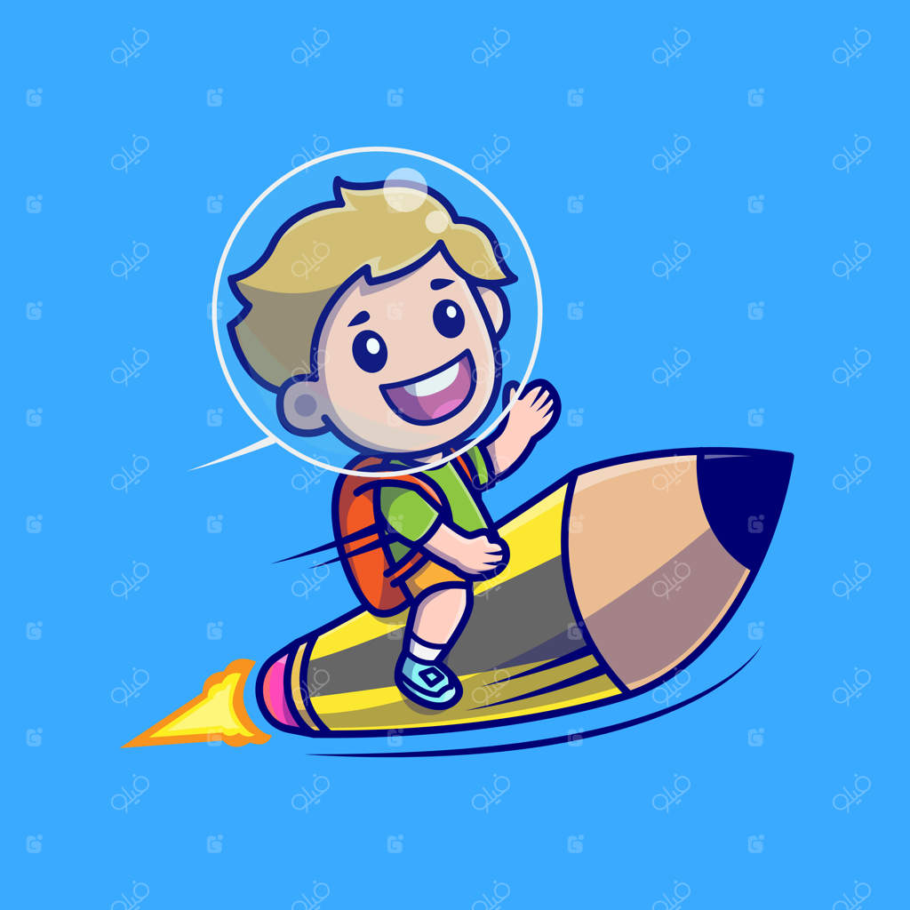 پسر بامزه سوار بر موشک مدادی کارتونی