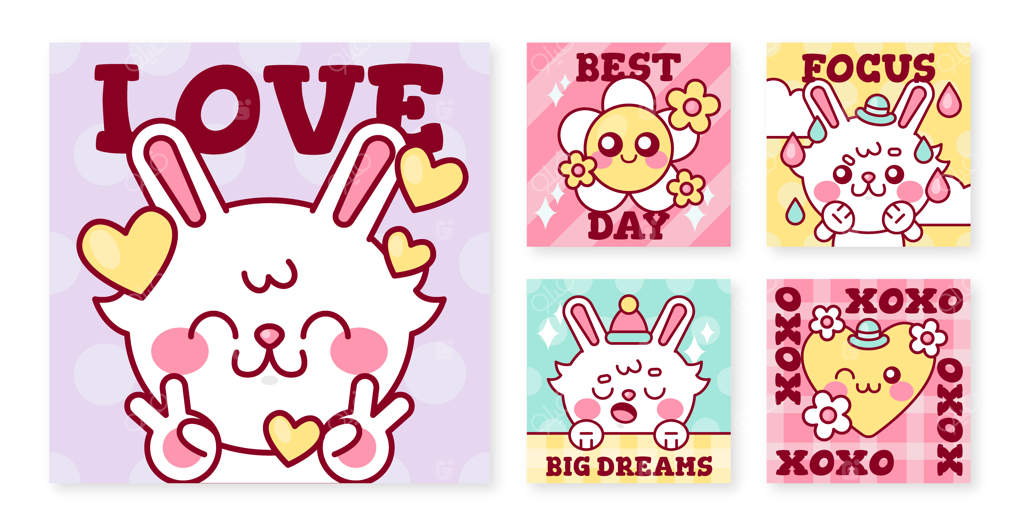 مجموعه پست های اینستاگرام با طراحی دستی به سبک کاوایی