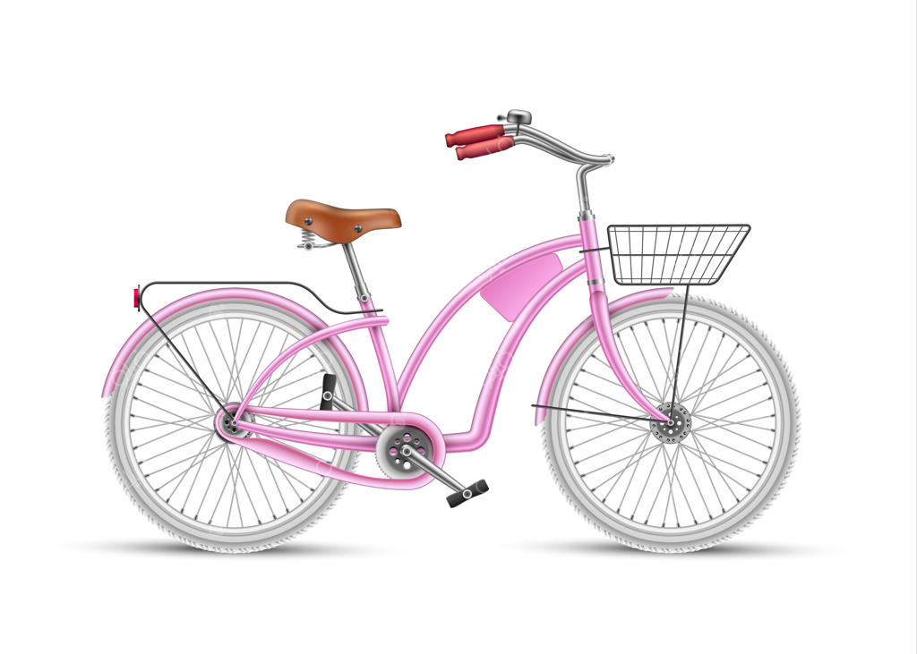 دختر دوچرخه‌سوار صورتی سه‌بعدی واقعی وکتور، جدا شده