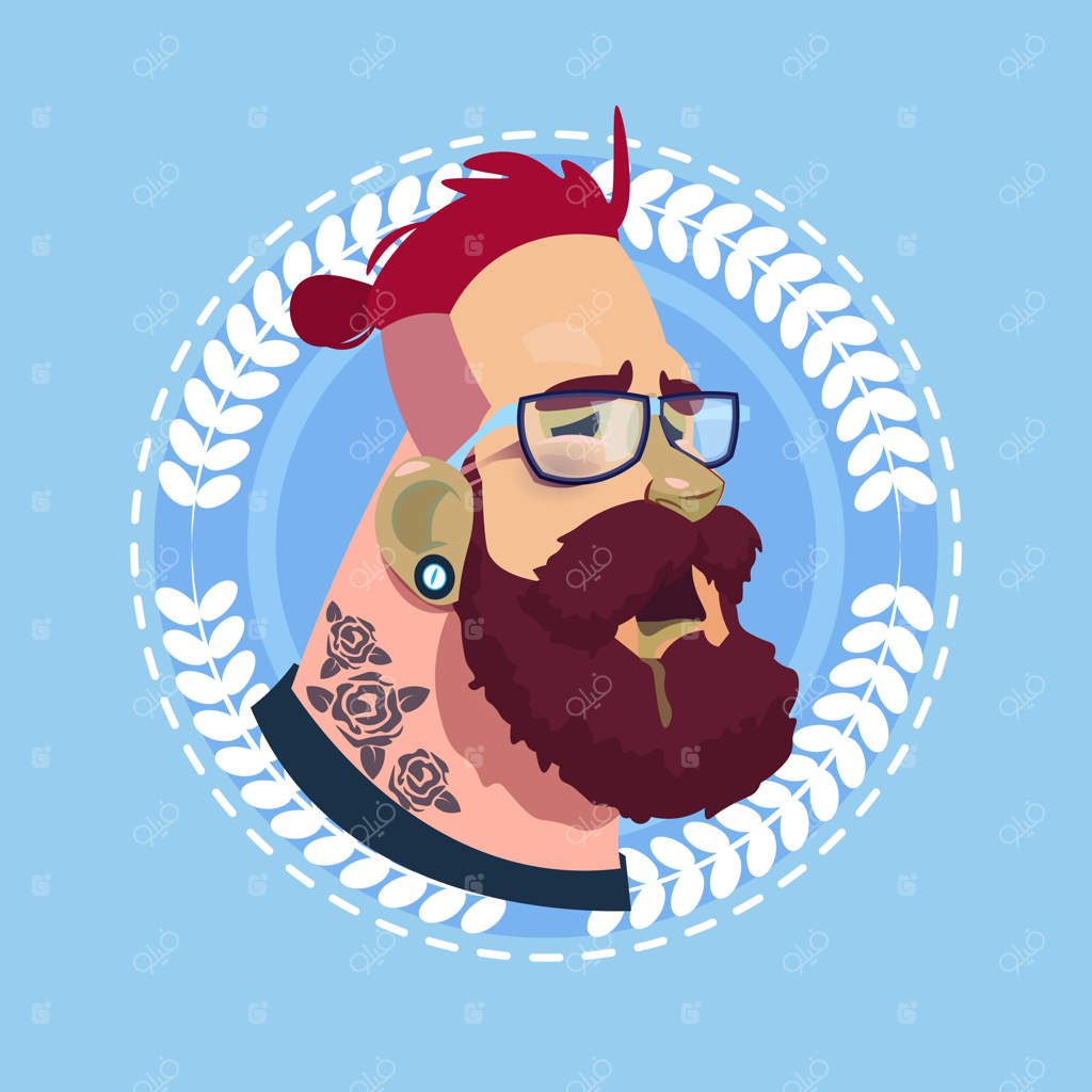 پرتره کارتونی مرد هیپستر با چهره بیمار