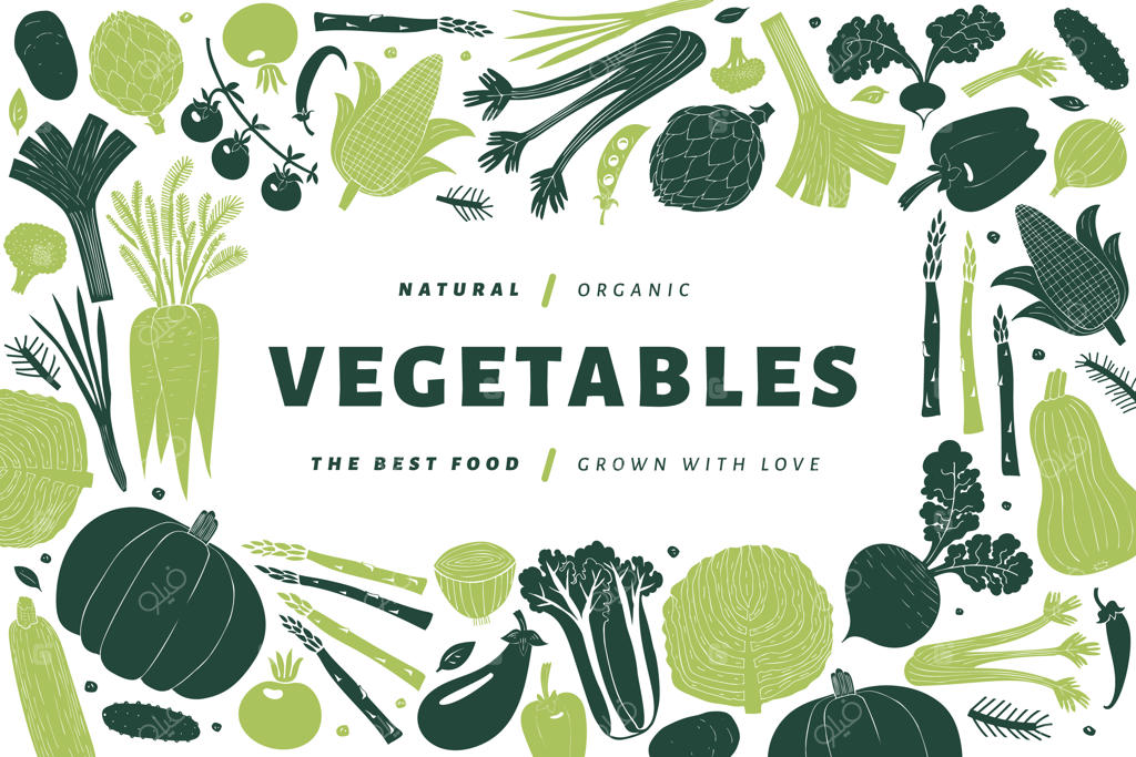 پترن طراحی دست‌کشیده سبزیجات کارتونی