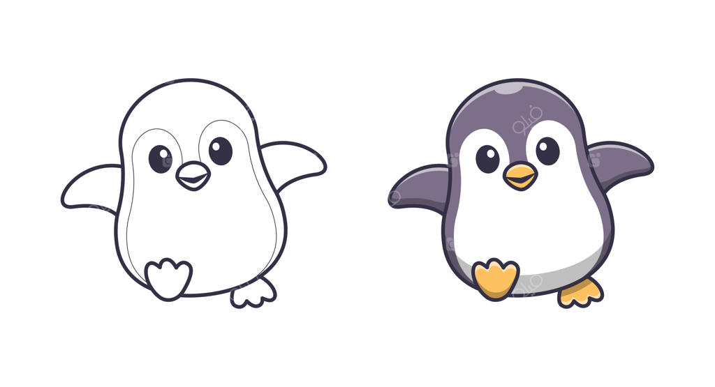 صفحات رنگ‌آمیزی کارتونی پنگوئن بامزه در حال راه رفتن برای کودکان