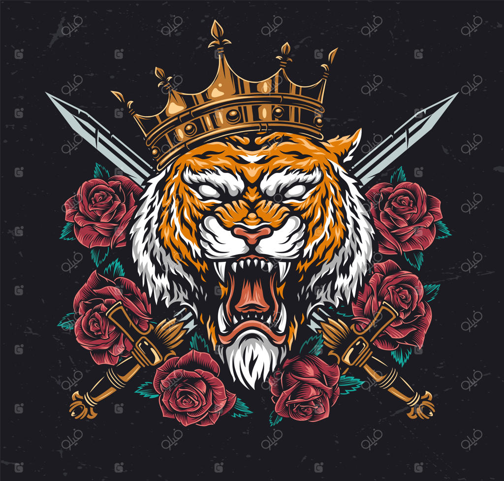 سر ببر خشمگین با تاجی بر سر