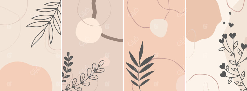 پوسترهای هنر مدرن با شاخه‌ها و اشکال انتزاعی کارت‌های رنگ‌های پاستلی قالب بنرهای معاصر وکتور