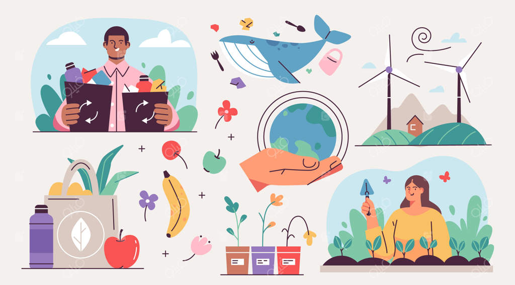 مجموعه‌ای از تصاویر اکولوژی: انسان‌های دوستدار محیط زیست در حال حفاظت از طبیعت