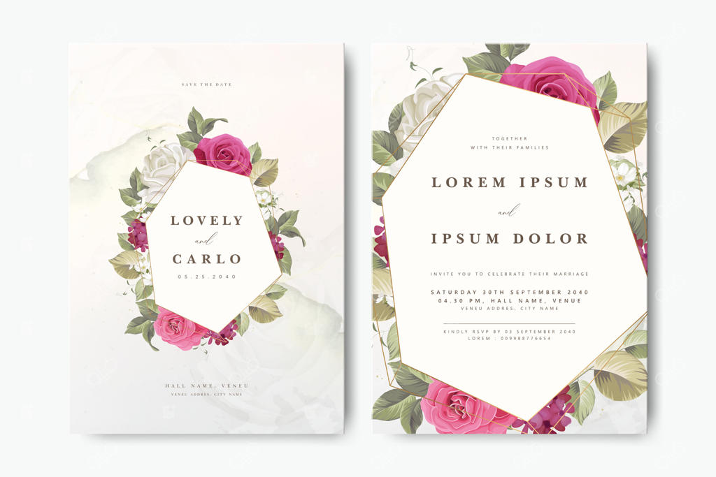 طراحی شیک کارت دعوت عروسی با گل‌های زیبا - فایل وکتور حرفه‌ای