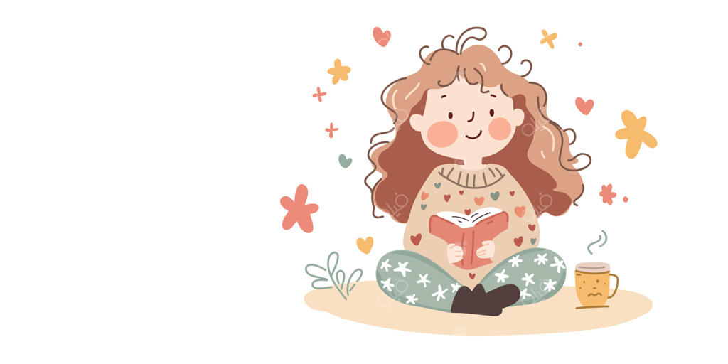 تصویر دختری بامزه با کتاب و فضای خالی برای نوشتن متن