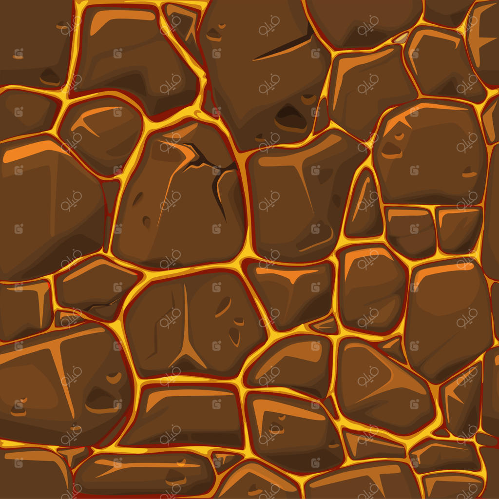 الگوی بدون درز و تخت بافت گدازه یا آتش، وکتور پس‌زمینه آتشفشانی ترک‌خورده برای کاغذ دیواری و طراحی گرافیک