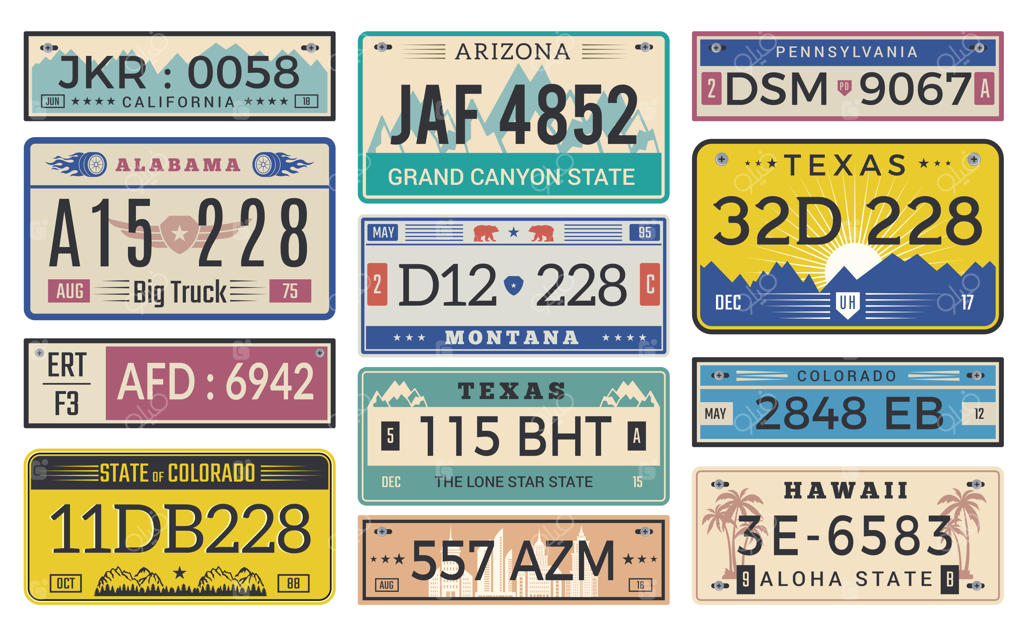 طراحی وکتور قالب پلاک خودرو: تفاوت‌های ثبت نام خودرو در یوتا و ایندیانا، آمریکا
